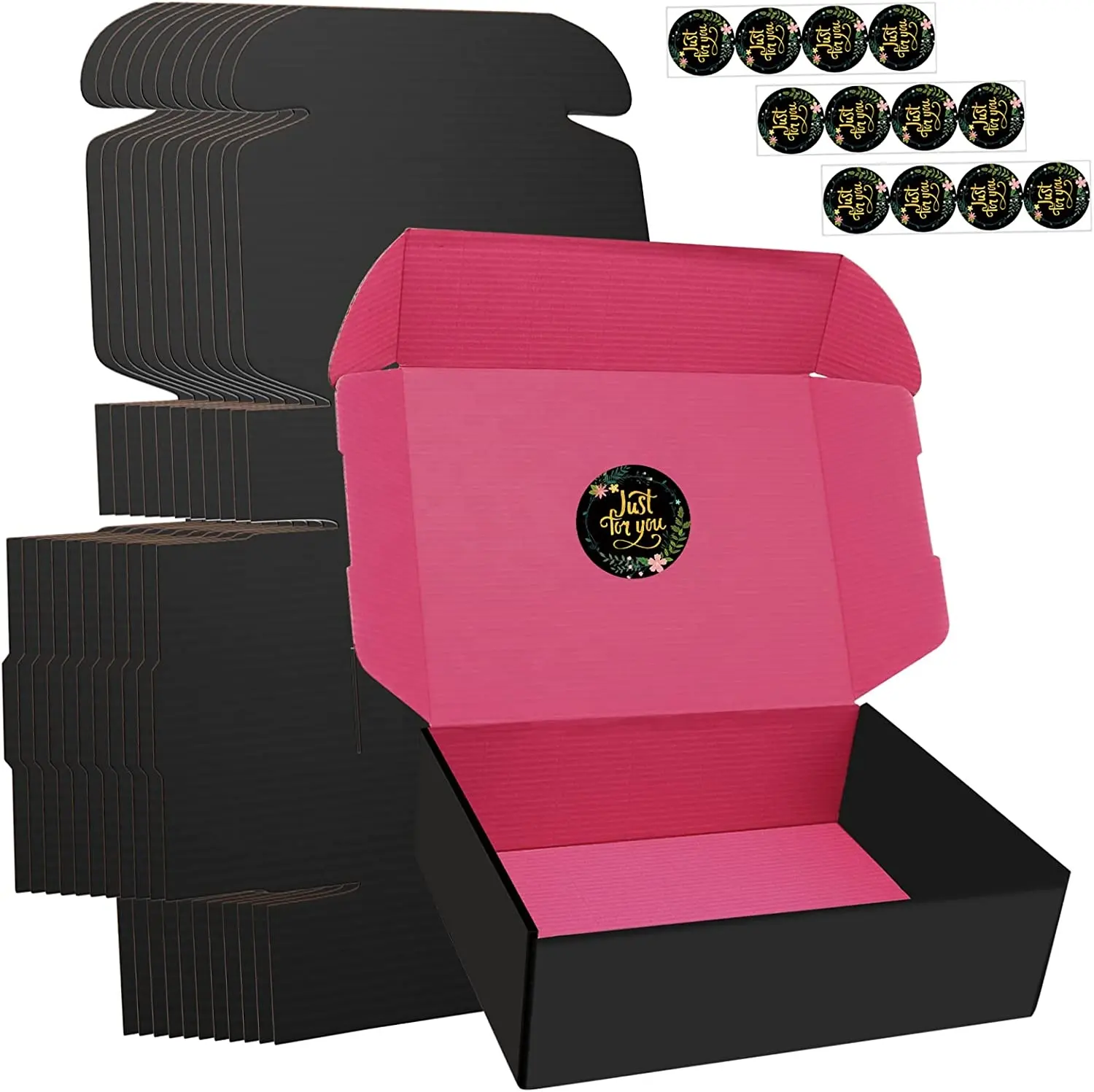 Boîte à bijoux ondulée noire carrée en forme d'avion, boîte à bijoux de luxe colorée à l'intérieur en carton avec Logo, boîte pliable facile