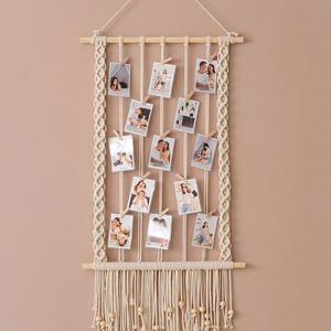 Baby Shower Keepsake <b>Recorder</b> <b>Wooden</b> Display Living Room Decor Macrame Photo Hanger - Product Image 1
