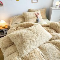 Housse de couette en peluche Shaggy Queen Size 3 PCS Douillette moelleuse Ensembles de literie en flanelle floue Fermeture à glissière et 8 attaches d'angle