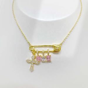 Collar con colgante de estrella y corazón de plata de ley 925, joyería fina con circonita rosa, delicado collar chapado en oro para niñas, ideal para el verano. - Product Image 3