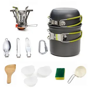 Kit da cucina per pentole da campeggio, Set da cucina antiaderente con zaino in spalla, Set di pentole leggero per Picnic all'aperto