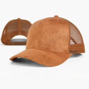 Sombreros de malla Snapback de ante liso en blanco Gorra de camionero Bordado Terciopelo Personalizado Su propio diseño de logotipo Sombreros de camionero