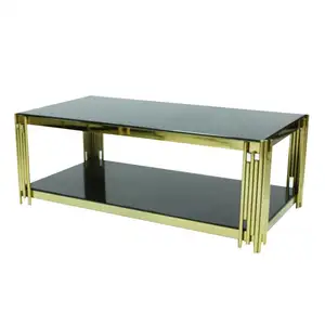premium glass display gold royal quality side, furnituretransparent brass coffee table/