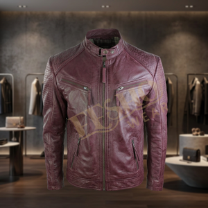 Veste en cuir ciré bordeaux pour homme, haut de gamme, hiver, à capuche, élégante, durable, tendance, imperméable, respirante, OEM - Product Image 3