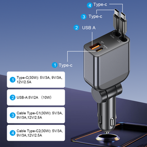 Nuevo cargador de coche retráctil 4 en 1 portátil multipuerto de carga súper rápida para teléfono móvil, cargador de coche retráctil Lisen de 100w - Product Image 4