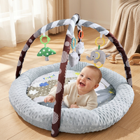 Tapis de jeu pour bébé épaissi avec bords de protection en polaire surélevés, non toxique, gris neutre motif ours, personnalisable