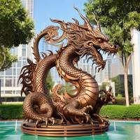 Grande statue de dragon chinois Fengshui en bronze coulé décorée dans un jardin extérieur