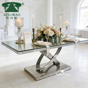 Wedding Banquet Hall <b>Mirror</b> Glass 12 Seater Dining <b>Table</b> Set Modern - Product Image 3
