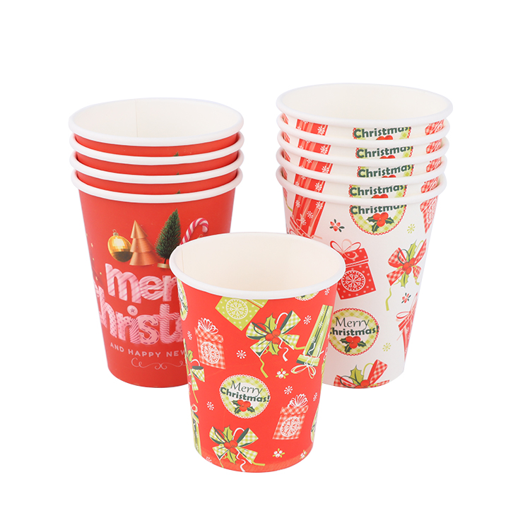 Christmas Design Single Wall Biodegradable Disposable Paper Cups
