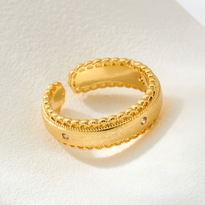 Original Design Retro Lace Trim Gold Brushed Open Ring Copper Alloy Real Gold Plated Adjustable Index Finger Ring - Product Image 4
