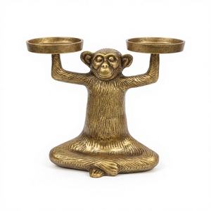 Candelabro Antiguo con Forma de Mono Dorado |   Elegante Portavelas de Yoga con Forma de Mono |   Candelabro Navideño de Lujo con Mono Meditando en Oro - Product Image 1