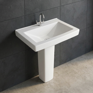 Indian Ceramic Rectangular Pedestal Wash Basin Hand Wash Sink Sanitary Ware for Hotel Home Bathroom Use - Product Image 3