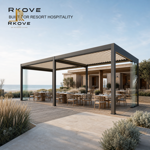 Pergola électrique en aluminium RKOVE RK-S2 5x8m multi-baies autoportante avec panneaux de verre coulissants et éclairage LED pour restaurant côtier - Product Image 4