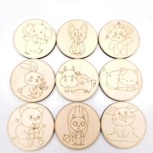 Piezas Redondas de Madera con Animales de Dibujos Animados Grabadas para Niños, para Pintar, Colorear y Manualidades - Product Image 1