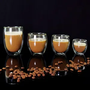 AIHPO05 Umwelt freundliche isolierte wieder verwendbare Phantasie billige handgemachte klare doppelwandige Glas 250ml Cappuccino Kaffeetassen und Tassen