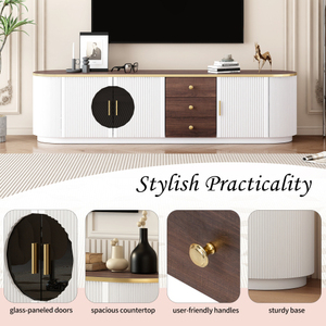 Meuble TV de salon de style Mid-Century de 70,8'' avec 3 tiroirs, 1 étagère, poignées en métal et armoires pour téléviseurs, centre de divertissement - Product Image 4