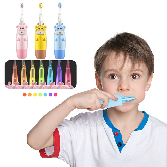 Children's Toothbrush Cartoon 4 Cleaning Modes Sonic Oral Care Electric Toothbrush Waterproof LED Light Battery Tooth Brush Kids