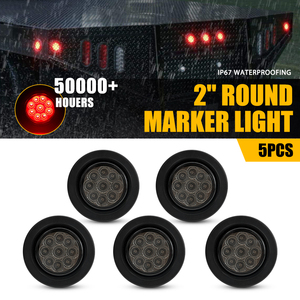 ไฟเลี้ยวข้าง AUXITO ทรงกลม 2 นิ้ว 9 ดวง LED สีแดง พร้อมฝาครอบรมดำ สำหรับรถบรรทุก รถ UTV รถพ่วง รถตู้ จำนวน 5 ชิ้น - Product Image 1