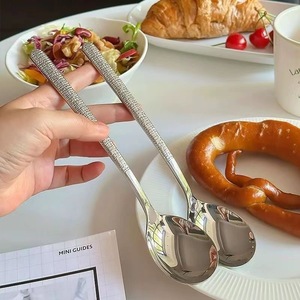 Cấp thực phẩm ăn muỗng thép không gỉ uống muỗng Bộ đồ ăn hộ gia đình dài Xử lý vòng súp thìa - Product Image 5
