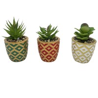 Vente en gros Petit pot de fleur en ciment Pots de ciment peints à la main avec fleur en plastique