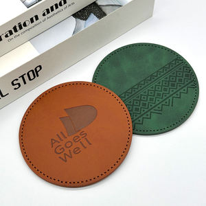 Custom logo Printed Luxury Eco-Friendly Waterproof Non-Slip Vintage Brown Round PU Leather <b>Coasters</b> Set for <b>Drinks</b> - Product Image 6