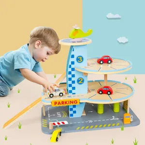 Ensemble de jeu de <span class=keywords><strong>garage</strong></span> de stationnement éducatif multi-niveaux en bois, voitures, avion, écologique, non toxique, jouet de jeu de rôle Montessori pour - Product Image 1