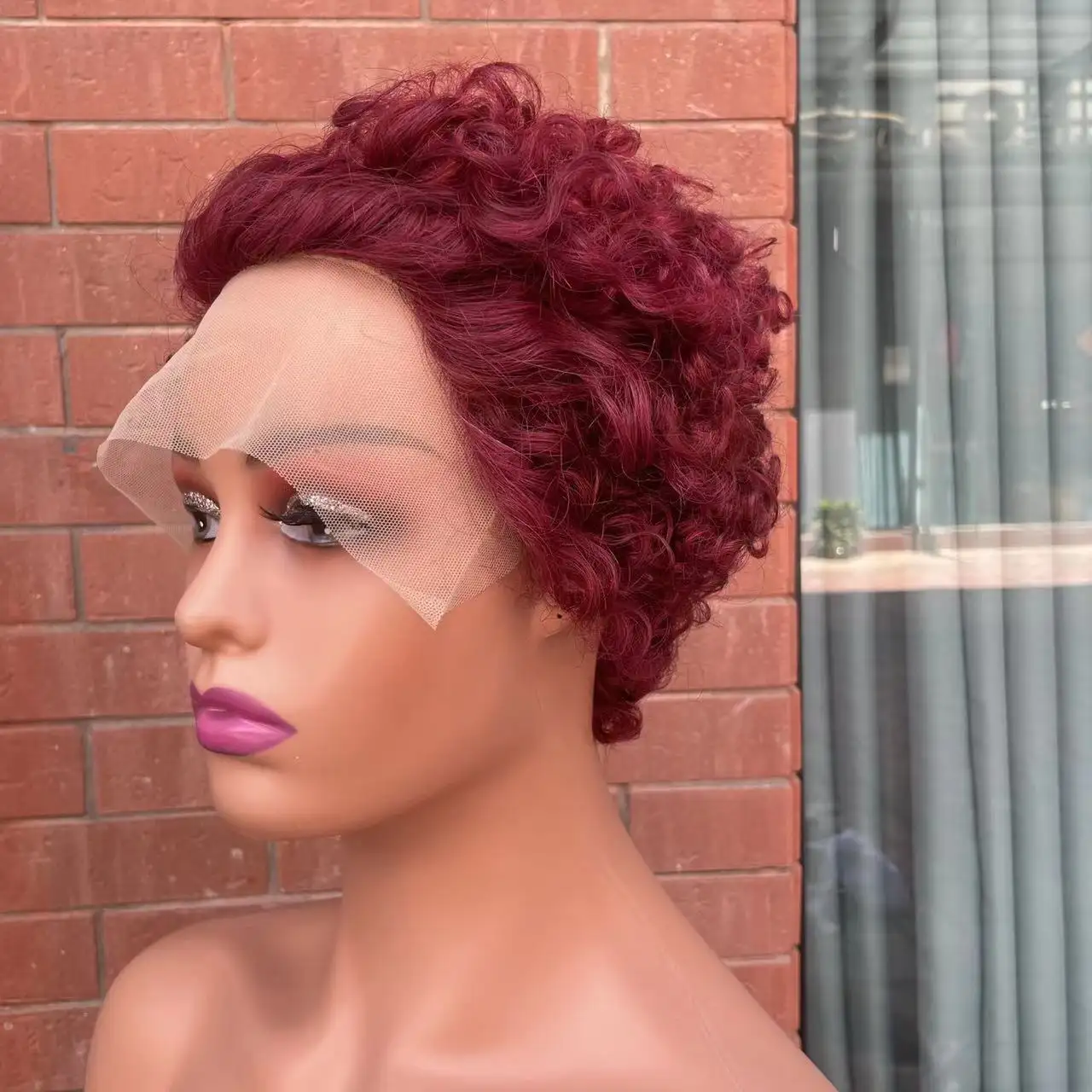 Pixie peruca corte curta encaracolada de cabelo humano, piano 99j 350 #1b/27 1b/30 pixie peruca cabelo encaracolado 13x1