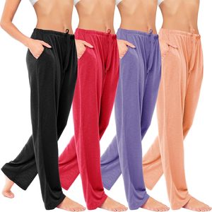 Women's Lounge Pants Soft <b>Flowy</b> Long Bottoms Drawstring Pockets Multi Colors Breathable Casual Wear - Product Image 1