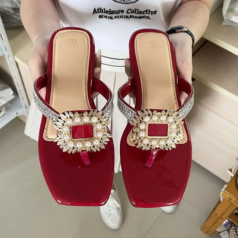 New Fashion Summer Sandals Women Flip Flops Rhinestone Flat Sandals Ladies  Slippers Shoes Female Bling Luxury Designer Sandals