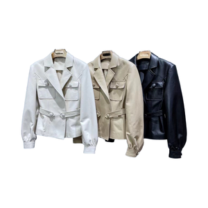 Chaqueta Corta Entallada de Piel de Oveja para Mujer, Cierre de un Solo Botón, Cuero Genuino, Resistente al Viento, Ecológica, de Secado Rápido - Product Image 4