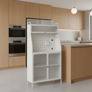 Estante Metálico para Repostería con Panel Perforado y Puerta Abatible de Vidrio para Armarios de Cocina, Blanco, 18-23.9 Pulgadas de Profundidad, Diseño Moderno y Minimalista - Product Image 2