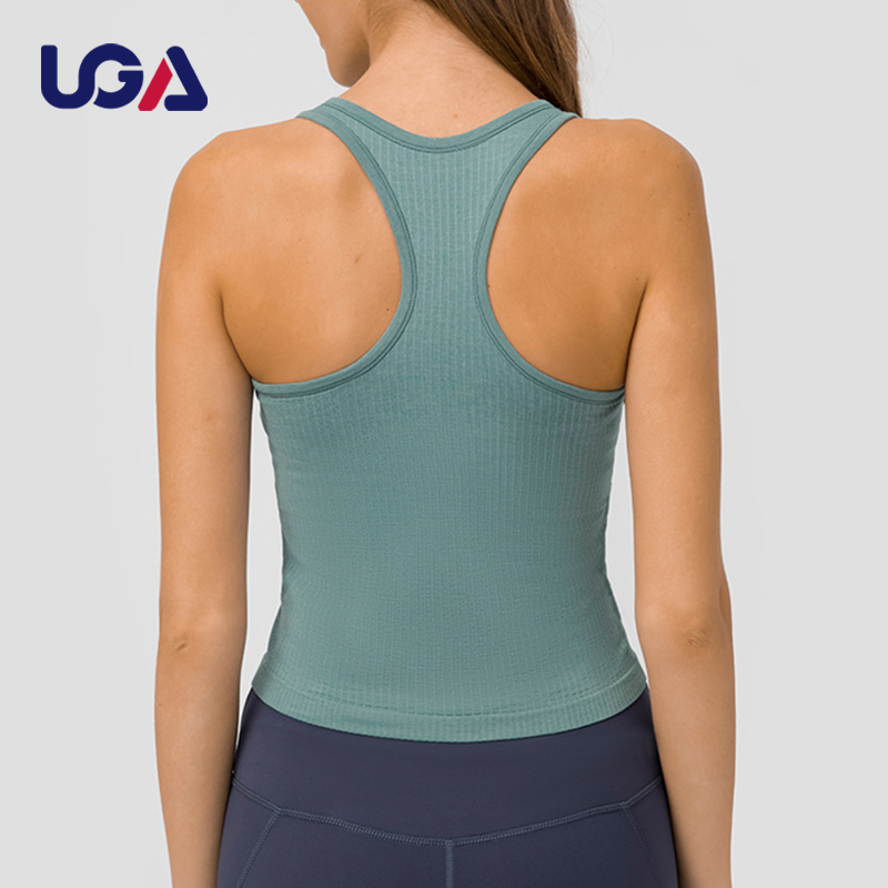 Top Quality Medium Support Yoga Bra Workout Running Fitness Vest Racerback Rib Fabric Sleeveless Gym Leisure Tank Top