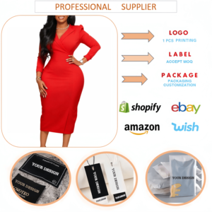 C8644 moda Otoño Vestidos Mujer Casual elegante traje cuello manga larga Delgado Oficina señora vestido africano vestidos para mujer - Product Image 2