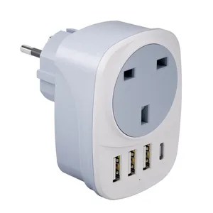 Adaptador de viaje todo en uno Universal 3 USB 1 Tipo C Adaptador de corriente internacional con salida de CA Protecciones OTP OLP OCP Uso de computadora portátil