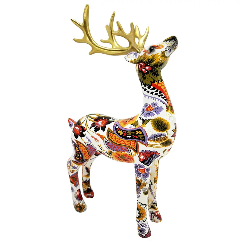 Christmas Gift Creative Resin Multi Deer Decor with Water Transfer Printing Deer Set of 2