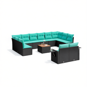 Ensemble de canapés de patio 13 pièces en polyrotin, meubles de jardin d'extérieur avec coussins noirs, design contemporain pour usage extérieur - Product Image 1