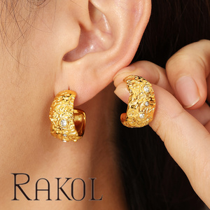 Pendientes de Moda Estilo Ins con Textura de Alta Calidad y Galvanoplastia al Vacío PVD RAKOL EH8378, Gran Venta - Product Image 5