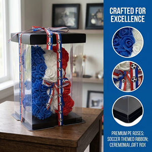 Boîte cadeau ours en fleurs artificielles France, roses bleues, blanches et rouges, ours en peluche pour les fans de football, souvenir en gros - Product Image 2