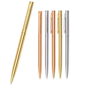 Bolígrafo de metal con logo personalizado, pluma de escritura suave, giro fino, galvanizado, oro rosa, promocional, muestra gratis