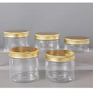 Jar With Lid New Cosmetic Packaging 80ml 100ml 120ml 150ml 180ml 200ml Food Grade PET Round Plastic Jars With Gold Plating Aluminum Lids