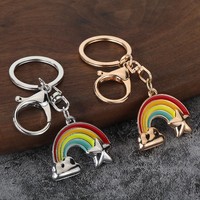 Porte-clés en métal émaillé motif dessin animé Arc-en-ciel Étoile Nuage, couleur or et argent, pendentif de sac, cadeau souvenir tendance