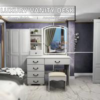 Meubles de chambre à coucher blancs de luxe bon marché en gros grand miroir laqué brillant commode de rangement en bois coiffeuse bureau de vanité pour hôtel
