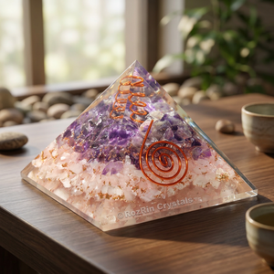 Escultura de Pirámide Triangular de Cuarzo Rosa Tallada con Diseño Espiral de Orgón para Decoración del Hogar - Product Image 2