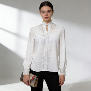 Offre Spéciale sur Temu : Blouse en Satin à Col Montant et Bordure en Dentelle d'Inspiration Victorienne 2026 pour Femme – Idéale pour le Bureau et le Quotidien - Product Image 2