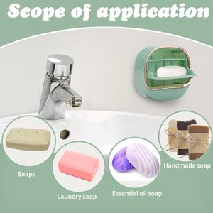 Glossy Rectangle <b>Plastic</b> Wall-Mounted <b>Large</b> Capacity Soap <b>Box</b> Drainage Sponge Drying Holder Organizer Europe Design - Product Image 3
