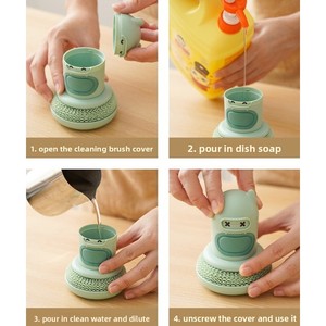 Wholesale Sponge Brush with <b>Soap</b> Dispenser <b>Refillable</b> Pot Efficient Cleaning Tool for Home Kitchen - Product Image 4