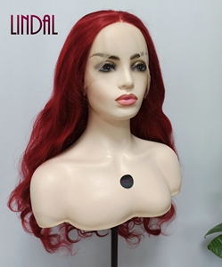 Ldal-peluca sintética con encaje frontal color rojo oscuro, pelo sintético largo con parte libre, color rojo vino tinto, gran oferta, ebay - Product Image 4