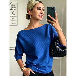 Suéter de Manga Murciélago con Hombros Descubiertos para Mujer, Color Gris, Talla [Indicar Talla], Top Transpirable de Viscosa - Product Image 3