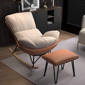 Sillón Reclinable de Estilo Nórdico en Cuero Crema para Sala de Estar con Reposapiés para Adultos - Product Image 2