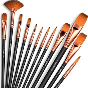 Bomeijia 12 cái tay cầm bằng gỗ Nylon Bàn chải tóc thiết lập cho nước, dầu hoặc sơn acrylic - Product Image 2